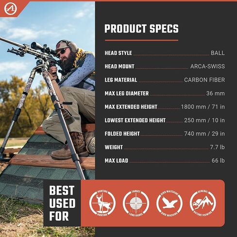 Athlon Optics 706006: Midas Cf36 - Carbon Fiber Tripod (36Mm Tube), Ball Head (55Mm) in Saudi Arabia