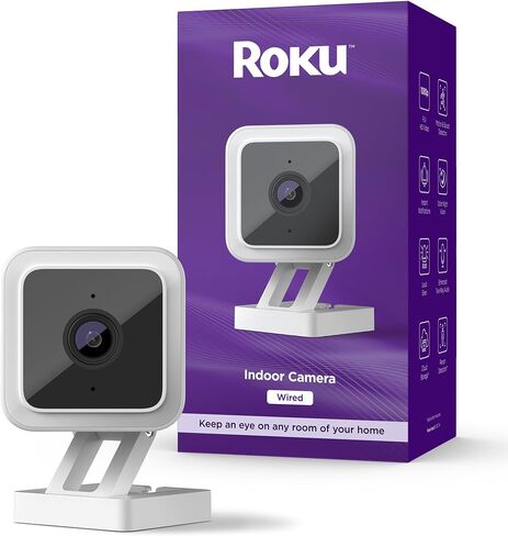 Roku Indoor Camera for Home Security, 1-Pack - Wired Security Camera with 1080p HD Color Night Vision, Works with Alexa & Google, Motion & Sound Detection, Built-in Siren, 90-Day Subscription Included in Saudi Arabia