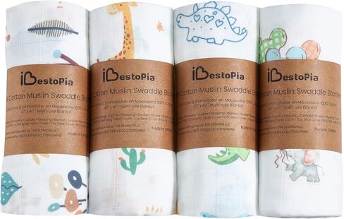 3-Pack Muslin Swaddle Blankets 47x47-100% Cotton Breathable Receiving Blankets for Newborn Baby, Soft Swaddling Wraps, Rainbow Elephant Foam in Saudi Arabia