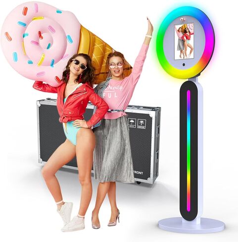 Portable Photo Booth,Photo Booth Stand with Light Ring Software APP Remote Control Music Sync Photobooth Machine Compatible 10.2in 10.9in 11in 12.9in Tablet Selfie Photo Booth with Flight Case in Saudi Arabia