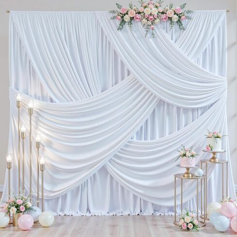 50ft x 10ft Wrinkle Free Ivory Wedding Backdrop Curtains for Party Bridal Shower Reception Decorations Ivory Fabric Curtain Backdrops Drapes for Photography Baby Shower Birthday Background in Saudi Arabia