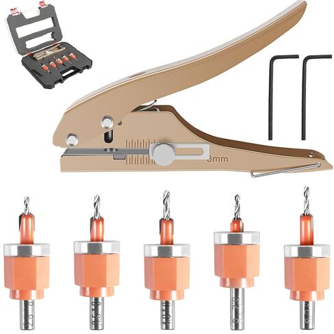 5Pcs Limit Countersink Drill Bit Set with Hole Punch, Deep Adjustable Countersunk Drill Bit Kit, Round Shank Wood Countersink Drill Bit, Edge Banding Punching Tool for Wood PVC (Drill Bit+Plier) in Saudi Arabia