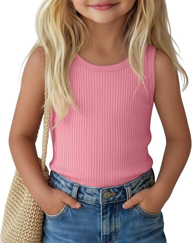 Yooo's Vivi Toddler Girls Tank Tops | Kids Shirts, Baby Undershirt, Ribbed, Slim Fit, Sleeveless, Crew Neck, Cotton, Summer, Casual, Stretch, Soft, Back to School in Saudi Arabia
