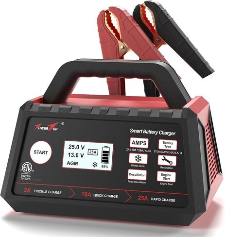TowerTop 2/10/25 Amp 12V Smart Car Battery Charger, Fully Automatic Battery Maintainer with Engine Start, Auto Desulfator, Battery Repair, Winter Mode, for AGM, STD, Gel, Deep Cycle Batteries in Saudi Arabia