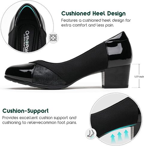 Orthopedic Dress Shoes for Women Low Heel Slip On Women's Pumps Comfortable Office Work Shoes Black Size 10 in Kuwait