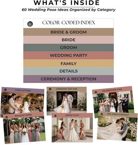 Wedding Posing Cards for Photographers – 60 Real Photo Pose Examples, Ring-Bound Laminated Reference Cards, Portable Photography Posing Guide, Photographer Gift, Photo Session Tool | 60 real photo examples, laminated cards, ring-bound design, color-coded  in Kuwait