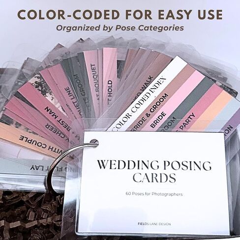 Wedding Posing Cards for Photographers – 60 Real Photo Pose Examples, Ring-Bound Laminated Reference Cards, Portable Photography Posing Guide, Photographer Gift, Photo Session Tool | 60 real photo examples, laminated cards, ring-bound design, color-coded  in Kuwait