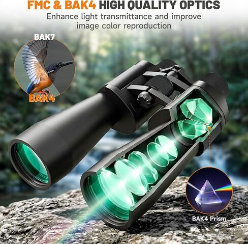 15x70 Astronomy Binoculars for Adults, High Powered Stargazing Binoculars | Long Range Binoculars with Clear Low Light Vision for Bird Watching Hunting Travel Outdoor Hiking Christmas Birthday Gifts in Kuwait