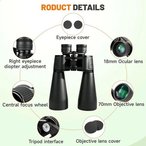 15x70 Astronomy Binoculars for Adults, High Powered Stargazing Binoculars | Long Range Binoculars with Clear Low Light Vision for Bird Watching Hunting Travel Outdoor Hiking Christmas Birthday Gifts in Kuwait