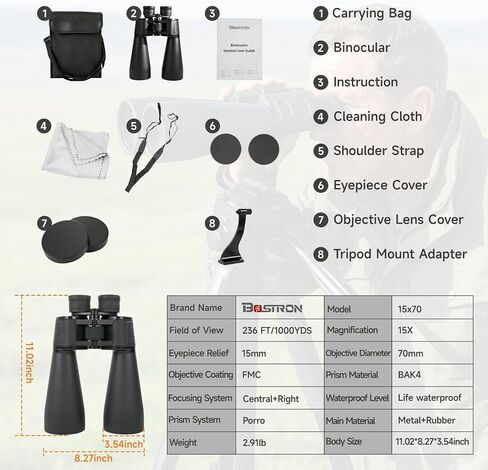 15x70 Astronomy Binoculars for Adults, High Powered Stargazing Binoculars | Long Range Binoculars with Clear Low Light Vision for Bird Watching Hunting Travel Outdoor Hiking Christmas Birthday Gifts in Kuwait