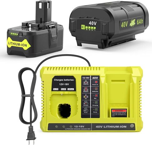 Labtec 18V/40V Dual Chemistry Charger & 6.0Ah Battery Combo - Replacement for Ryobi OP4026/OP40601 & P108/P107 Compatible with Cordless Power Tools in Saudi Arabia