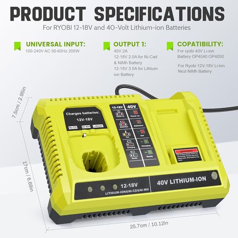 Labtec 18V/40V Dual Chemistry Charger & 6.0Ah Battery Combo - Replacement for Ryobi OP4026/OP40601 & P108/P107 Compatible with Cordless Power Tools in Saudi Arabia