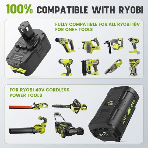 Labtec 18V/40V Dual Chemistry Charger & 6.0Ah Battery Combo - Replacement for Ryobi OP4026/OP40601 & P108/P107 Compatible with Cordless Power Tools in Saudi Arabia