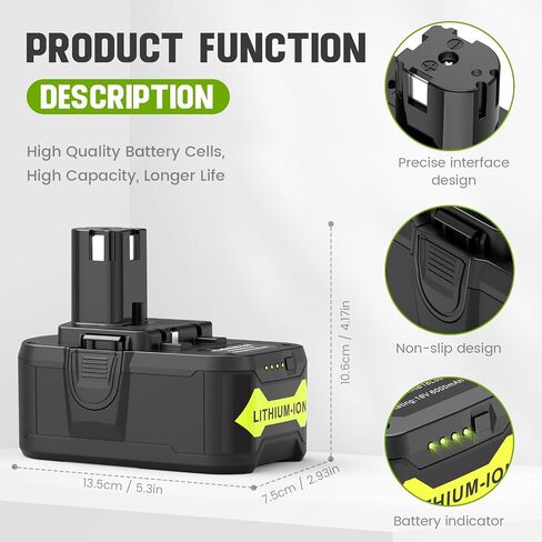 Labtec 18V/40V Dual Chemistry Charger & 6.0Ah Battery Combo - Replacement for Ryobi OP4026/OP40601 & P108/P107 Compatible with Cordless Power Tools in Saudi Arabia
