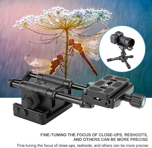 VM - 10 Macro Camera Slider, DSLR Focusing Rail with Aluminum Alloy Build, 65mm Forward Backward Adjustment, Dual 1/4 and 3/8 Screw Holes for Macro Photography in Kuwait
