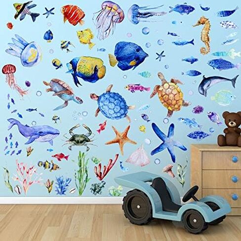 Zonon 116 Pcs Ocean Wall Decals Removable Under the Sea Party Decoration | Under the Ocean Party Decor, Marine Creatures Themed Stickers, Perfect for Kids Bedroom Nursery Classroom Bathroom Wall Art in Saudi Arabia