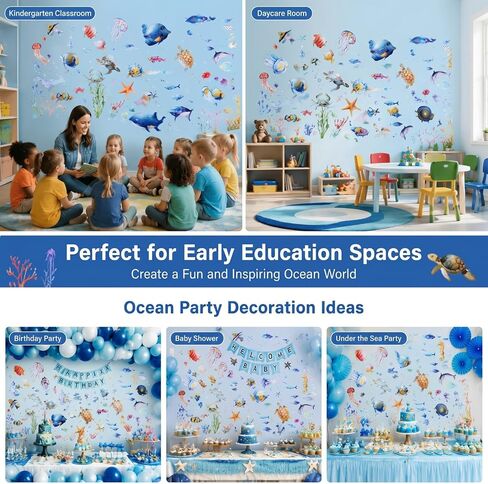Zonon 116 Pcs Ocean Wall Decals Removable Under the Sea Party Decoration | Under the Ocean Party Decor, Marine Creatures Themed Stickers, Perfect for Kids Bedroom Nursery Classroom Bathroom Wall Art in Saudi Arabia