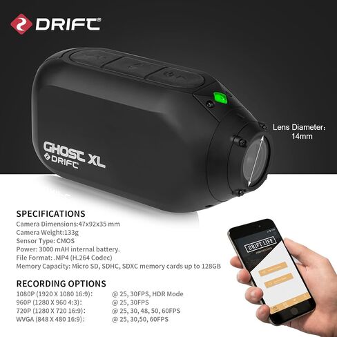 Drift Ghost XL 9 Hour Battery Action Camera, 1080P IPX7 Waterproof Helmet Camera, WiFi Remote Control Sport Cameras Wearable for Vlog Motorcycle Bicycle Cam in Saudi Arabia