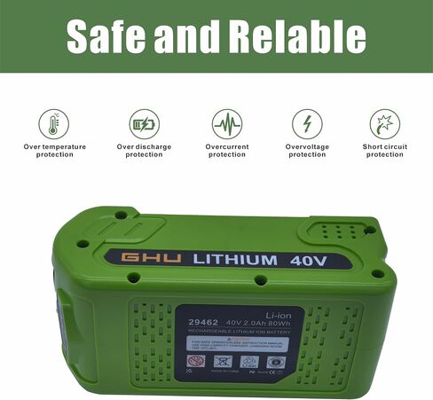 GHU 40V 2.0Ah Battery Replacement for Greenworks G-MAX Power Tools 20202 20302 25312 25322, Compatible with 29462 29252 22262 20642 22272 27062 21242 in Saudi Arabia