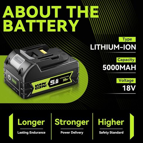 VANON 5.0Ah Replacement for Makita 18V Battery BL1860B, 2 Pack | Compatible with Makita BL1830 BL1815 BL1835 BL1840 BL1845 BL1860, Compatible with Makita 18V Power Tools and Chargers in Saudi Arabia