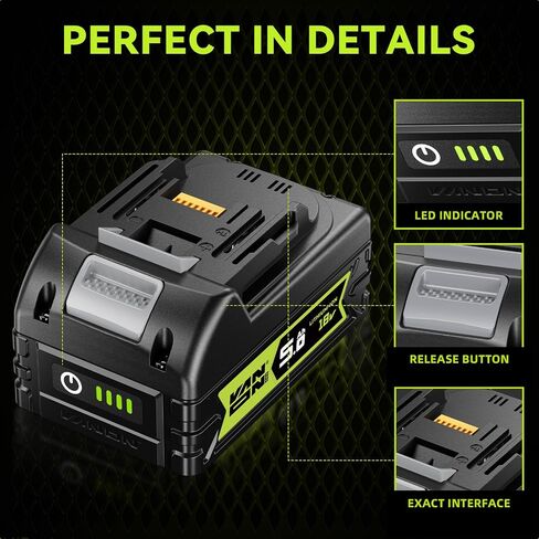 VANON 5.0Ah Replacement for Makita 18V Battery BL1860B, 2 Pack | Compatible with Makita BL1830 BL1815 BL1835 BL1840 BL1845 BL1860, Compatible with Makita 18V Power Tools and Chargers in Saudi Arabia