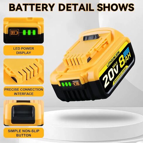 2Packs 8.0Ah 20V Replacement for Dewalt 20V MAX Battery | Compatible with Dewalt 20V Battery DCB200 DCB204 DCB206 DCB201 DCB203 DCB181 DCB180 in Saudi Arabia