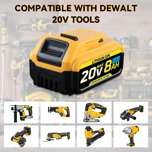 2Packs 8.0Ah 20V Replacement for Dewalt 20V MAX Battery | Compatible with Dewalt 20V Battery DCB200 DCB204 DCB206 DCB201 DCB203 DCB181 DCB180 in Saudi Arabia