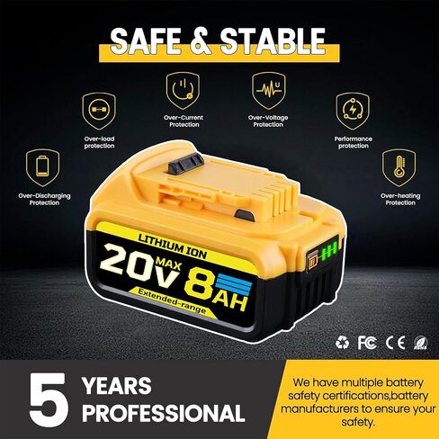 2Packs 8.0Ah 20V Replacement for Dewalt 20V MAX Battery | Compatible with Dewalt 20V Battery DCB200 DCB204 DCB206 DCB201 DCB203 DCB181 DCB180 in Saudi Arabia