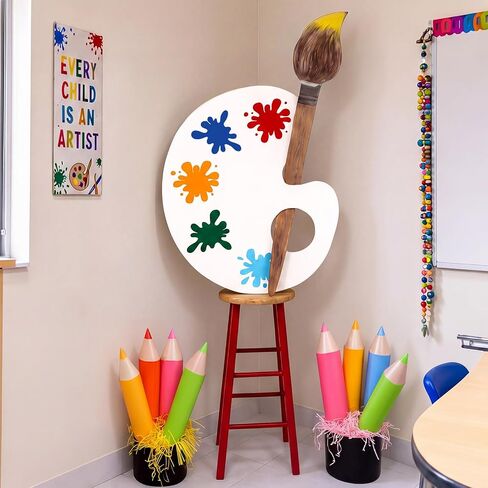 16 Pcs Large Art Classroom Decor Art Party Decorations | Large Paint Palette and Paint Brush Design, Color Pencils, Art Room Bulletin Board Supplies, Back to School Teacher Supplies in Saudi Arabia