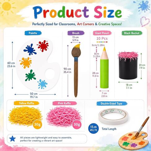 16 Pcs Large Art Classroom Decor Art Party Decorations | Large Paint Palette and Paint Brush Design, Color Pencils, Art Room Bulletin Board Supplies, Back to School Teacher Supplies in Saudi Arabia