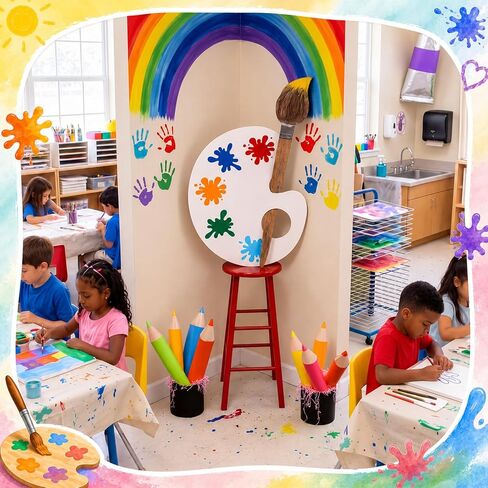 16 Pcs Large Art Classroom Decor Art Party Decorations | Large Paint Palette and Paint Brush Design, Color Pencils, Art Room Bulletin Board Supplies, Back to School Teacher Supplies in Saudi Arabia