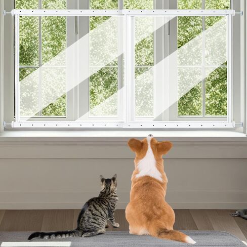 beeNbkks Clear Pet Window Guard, 29" Tall Acrylic Safety Barrier | No-Drill Pressure Mounted Transparent Window Barrier Fits 32"-62" Wide Openings, Safe Sunbathing Spot for Cats and Dogs in Saudi Arabia
