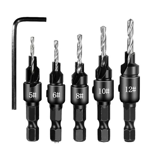 5PCS Countersink Drill Bit Set 1/4" Hex Shank #5-#12 Woodworking in Saudi Arabia