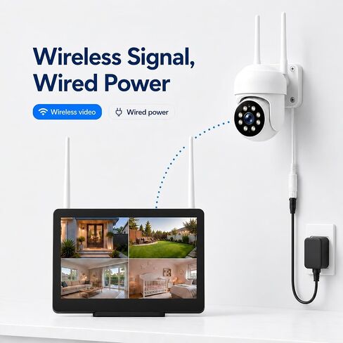 Camcamp Wireless Security Camera System with 10 Inch Monitor, 8 PTZ Cameras | 1080P Cameras, No WiFi Needed for Local Recording, 500GB Storage, No Monthly Fee, 24/7 Loop Record, Expandable to 10, Alexa in Kuwait