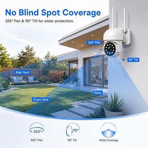 Camcamp Wireless Security Camera System with 10 Inch Monitor, 8 PTZ Cameras | 1080P Cameras, No WiFi Needed for Local Recording, 500GB Storage, No Monthly Fee, 24/7 Loop Record, Expandable to 10, Alexa in Kuwait