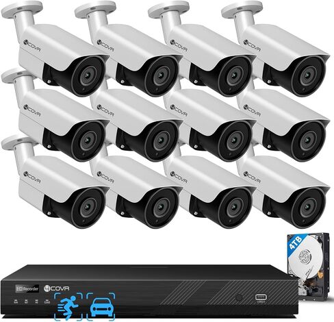 4COVR 4K 16 Channel PoE Security Camera System with 4TB HDD, LY37EX8M1612 | AI Human/Vehicle Detection, 16CH 4K NVR, 12Pcs 8MP Wired Commercial Bullet IP Camera IP67 Night Vision, Surveillance Outdoor in Saudi Arabia