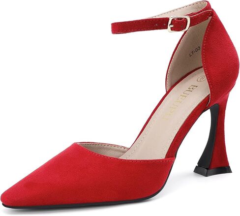 Women's 3.5 in heigh Heel Pointed Closed Toe Ankle Strap Pumps Dress Shoes for Women in Saudi Arabia