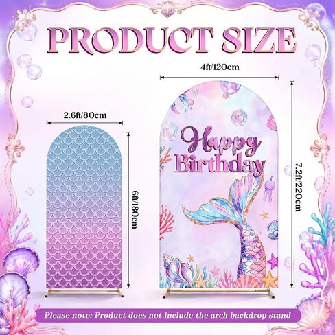 2 Pieces Mermaid Backdrop Birthday Decorations, 6ft and 7.2ft Milk Silk Stretch Fabric Arch Cover for Birthday Photography Background Party Decor in Saudi Arabia