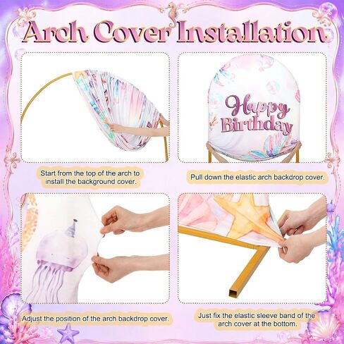 2 Pieces Mermaid Backdrop Birthday Decorations, 6ft and 7.2ft Milk Silk Stretch Fabric Arch Cover for Birthday Photography Background Party Decor in Saudi Arabia