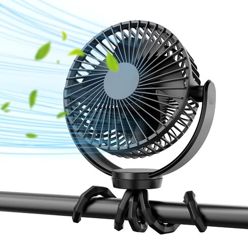 Koonie 5000mAh Portable Stroller Fan - 3-Speed Battery Operated, Flexible Clip-on Tripod, 360° Rotate Flexible Tripod，USB Rechargeable Cooling for Bike, Treadmill, Travel & Car Seat in Kuwait