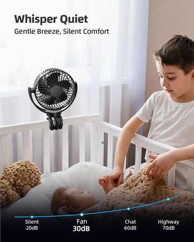 Koonie 5000mAh Portable Stroller Fan - 3-Speed Battery Operated, Flexible Clip-on Tripod, 360° Rotate Flexible Tripod，USB Rechargeable Cooling for Bike, Treadmill, Travel & Car Seat in Kuwait