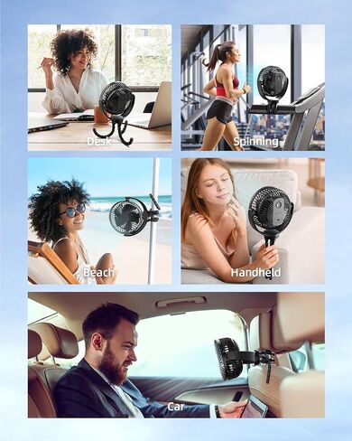 Koonie 5000mAh Portable Stroller Fan - 3-Speed Battery Operated, Flexible Clip-on Tripod, 360° Rotate Flexible Tripod，USB Rechargeable Cooling for Bike, Treadmill, Travel & Car Seat in Kuwait