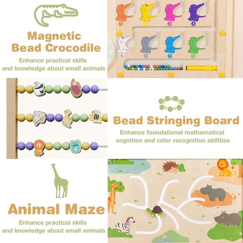 Foldable Wooden Baby Playpen, Play Yard with Adjustable Size and Shape, Built-in Lockable Baby Gate, Portable Fence for Babies and Toddlers, Includes 2 Game Boards, 10+ Toy Set(55X55X24) in Saudi Arabia
