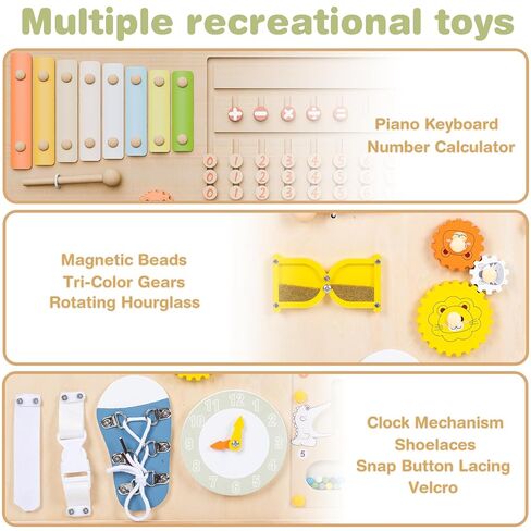 Foldable Wooden Baby Playpen, Play Yard with Adjustable Size and Shape, Built-in Lockable Baby Gate, Portable Fence for Babies and Toddlers, Includes 2 Game Boards, 10+ Toy Set(55X55X24) in Saudi Arabia