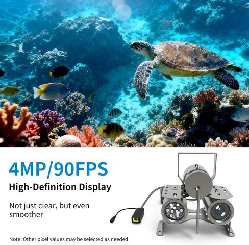 4MP HD 90FPS Electric Focus Underwater Viewing Camera with Lens Cleaning Brush Independent Lighting for Aquaculture, Marine IP Monitoring Camera with 32ft Cable (MP, 4) in Saudi Arabia