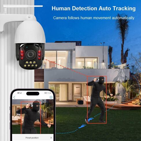 5MP 30X Optical Zoom PTZ Auto Tracking Dual WiFi Wireless IP Camera | Support 2.4G 5GHz WiFi Onvif Bluetooth, Motion Detection Siren Spotlight Night Vision Infrared 330ft in Saudi Arabia