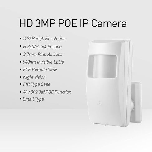 REVOTECH PIR POE IP Camera, HD 3MP Small Indoor Security Camera Covert 3.7mm Lens 940nm Invisible LEDs IR Night Vision P2P H.265(IPIR-M-P White) in Saudi Arabia