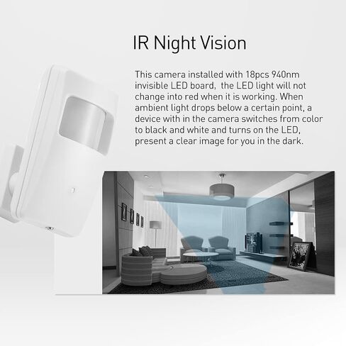REVOTECH PIR POE IP Camera, HD 3MP Small Indoor Security Camera Covert 3.7mm Lens 940nm Invisible LEDs IR Night Vision P2P H.265(IPIR-M-P White) in Saudi Arabia