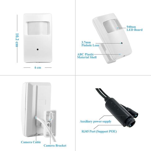 REVOTECH PIR POE IP Camera, HD 3MP Small Indoor Security Camera Covert 3.7mm Lens 940nm Invisible LEDs IR Night Vision P2P H.265(IPIR-M-P White) in Saudi Arabia