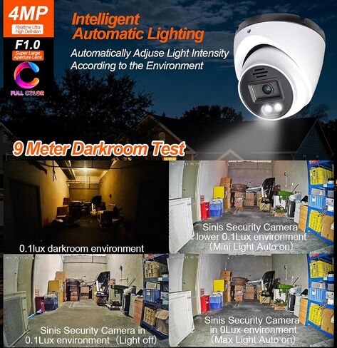 SINIS 4MP PoE Security IP Camera, Color-Vu Full Color Turret Camera Outdoor | Use Alone or With NVR,True Color Night Vision,F1.0 Super Aperture,Human Motion Detect,Metal,Built-in Mic,Up to 512G SD,IP67 in Kuwait